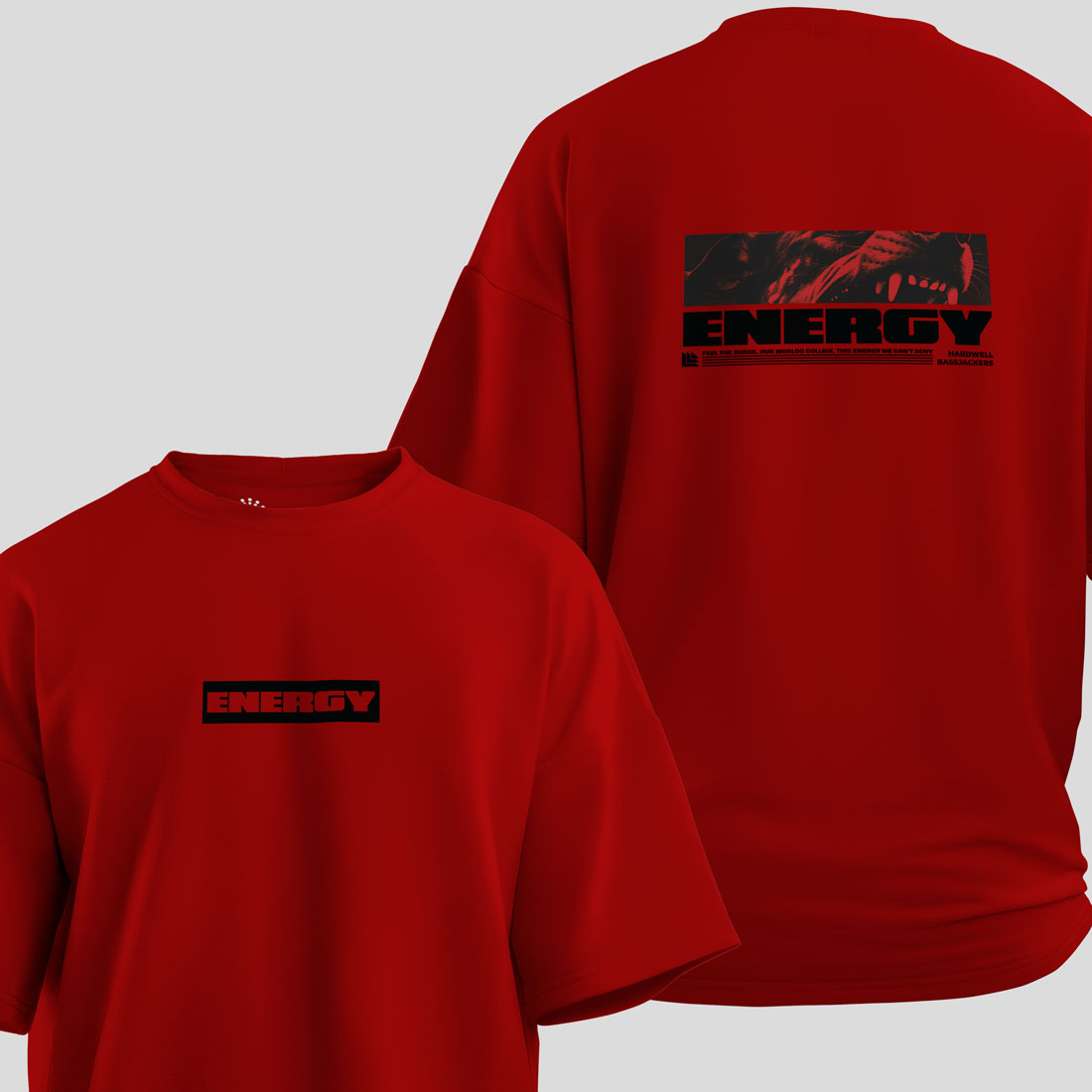 Red Oversized T-Shirt Front & Back With Energy Text