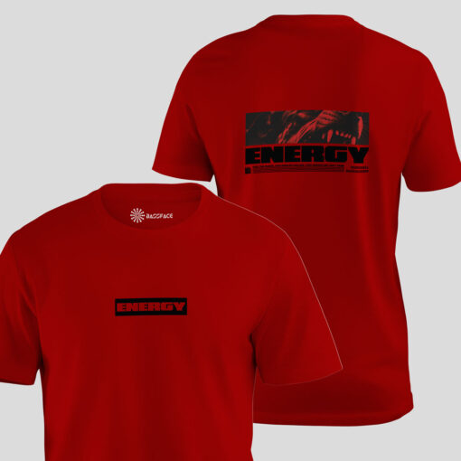 Red T-Shirt Front and Back with Energy text