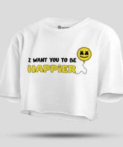 white color crop top with smiley print